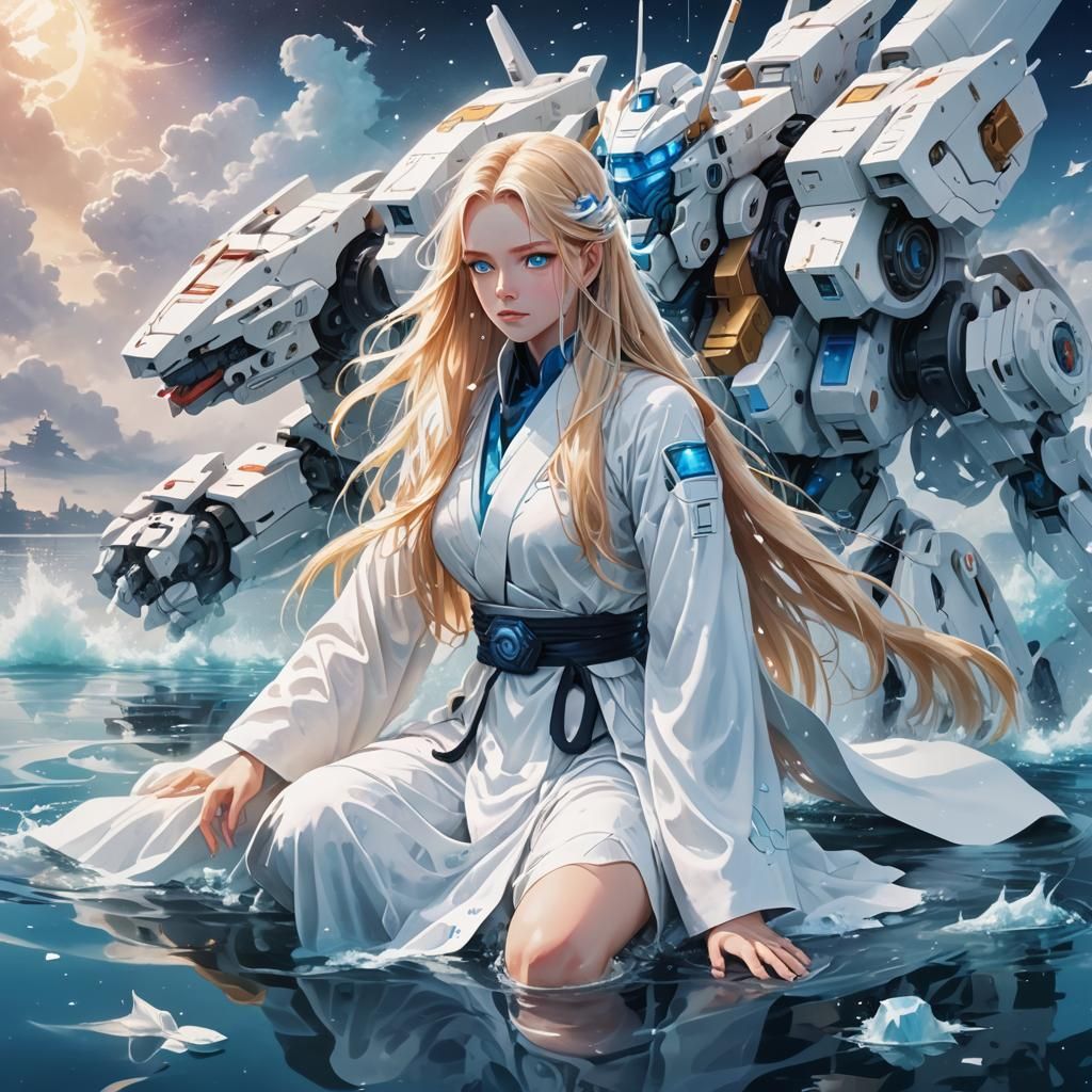 Woman and Mecha in Surreal Cosmic Astral Art