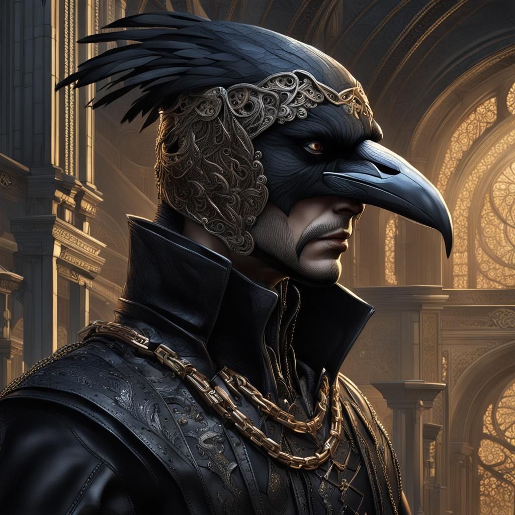 Brooding Figure in Raven-Black Leather, Digital Illustration