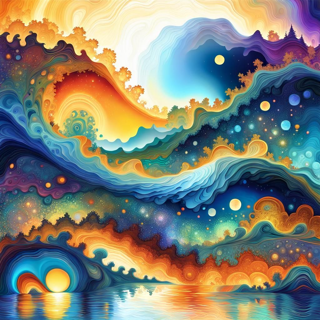 Radiant Galaxy Pools: Abstract Expressionist Landscape