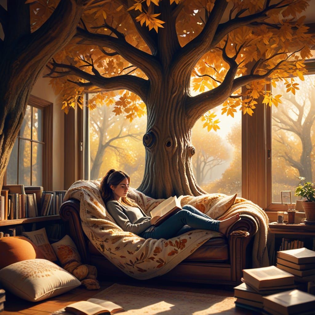 Cozy Reading Nook in Giant Oak Tree