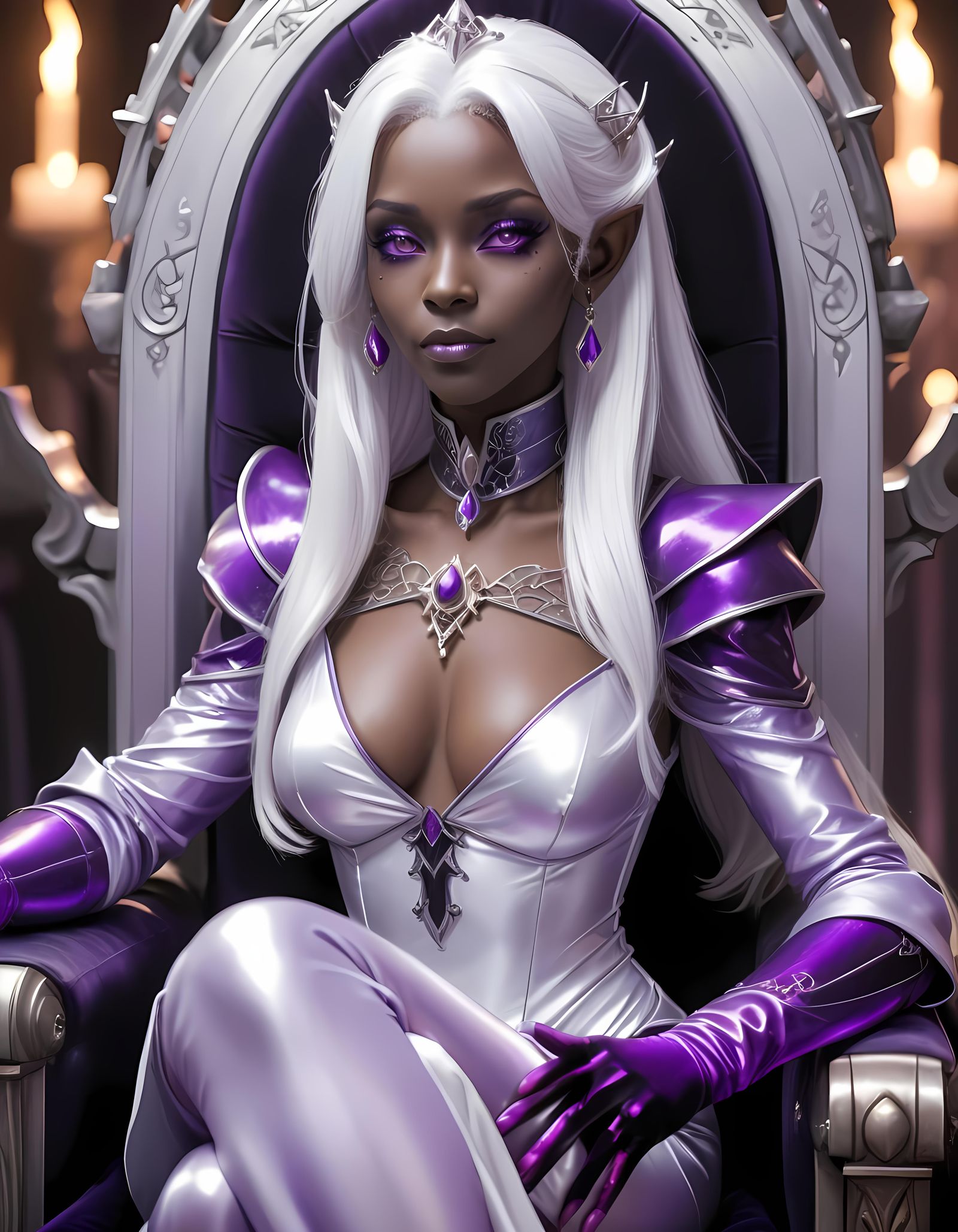 Elegant Drow Woman on Throne in Anime Style
