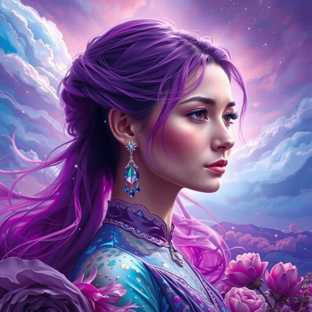 Ethereal Lady in Fuchsia Sky