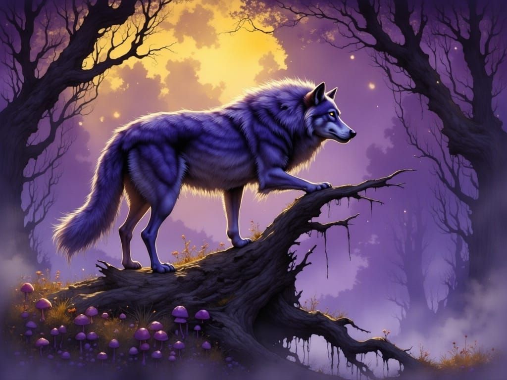 Wolf Guardian in Ethereal Art Nouveau Forest