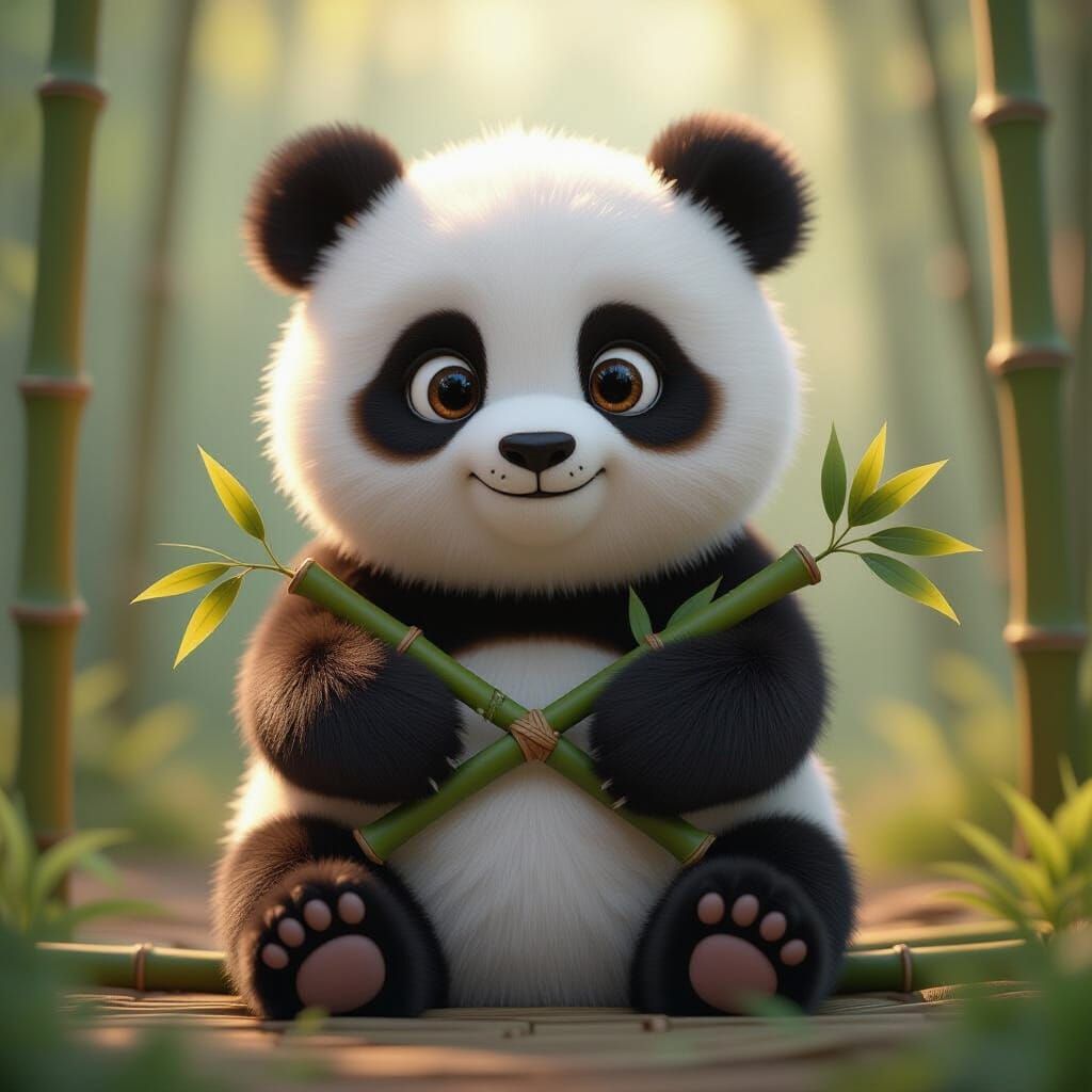 Adorable Bamboo Panda CGI Rendered in Pixar Style