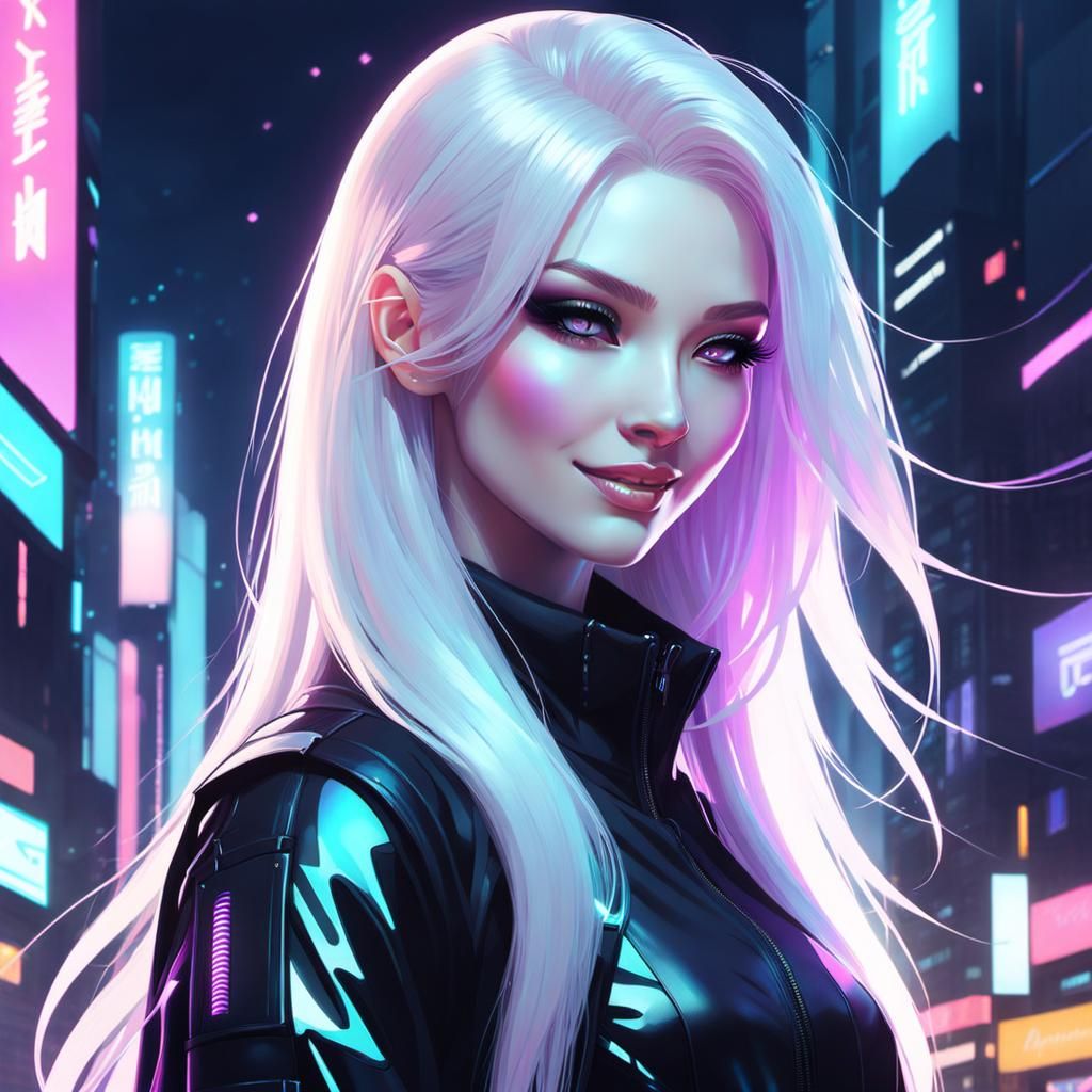 Ethereal Ninja Girl in Dystopian Cyberpunk City