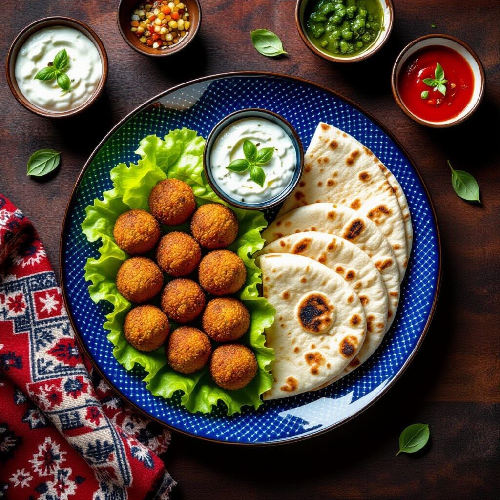 Hyperrealistic Falafel Overhead View with Authentic Lighting