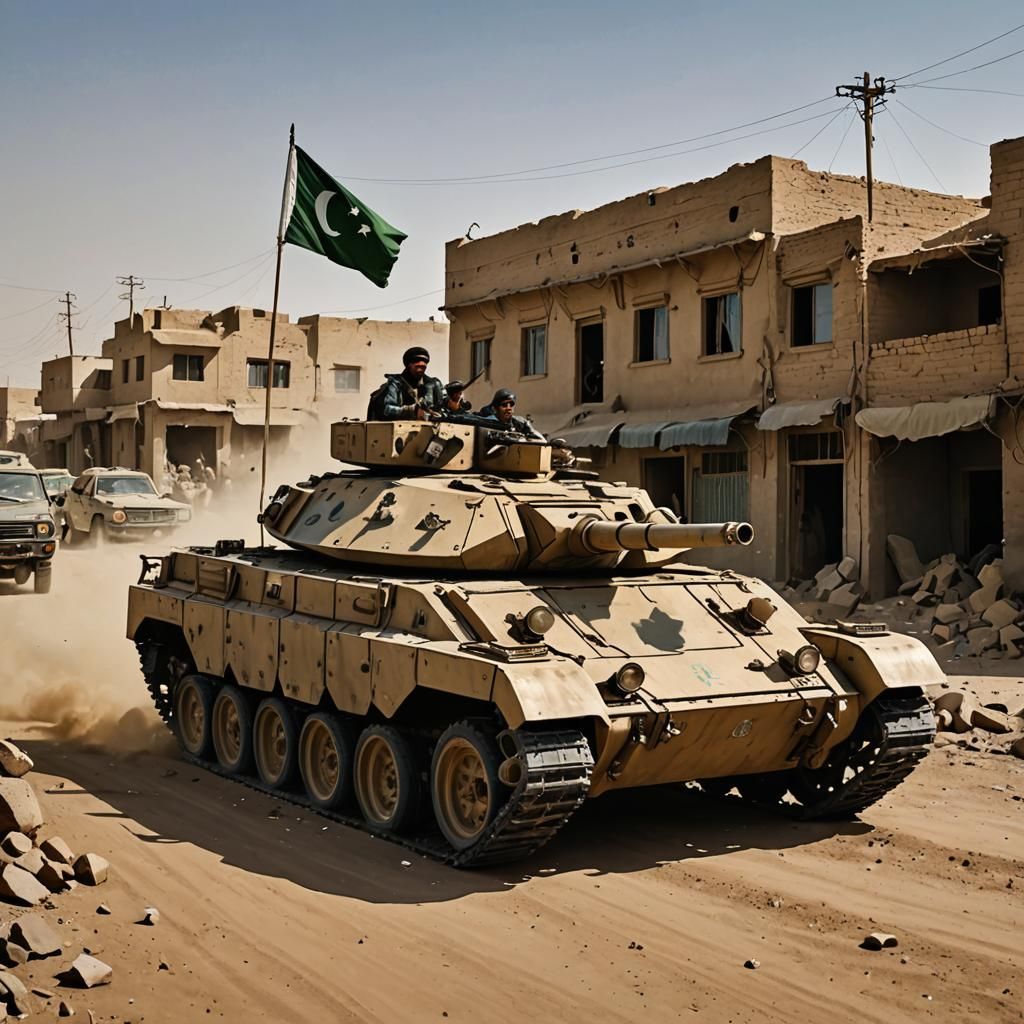 Cyberpunk Tank Assault in Wasteland Cityscape