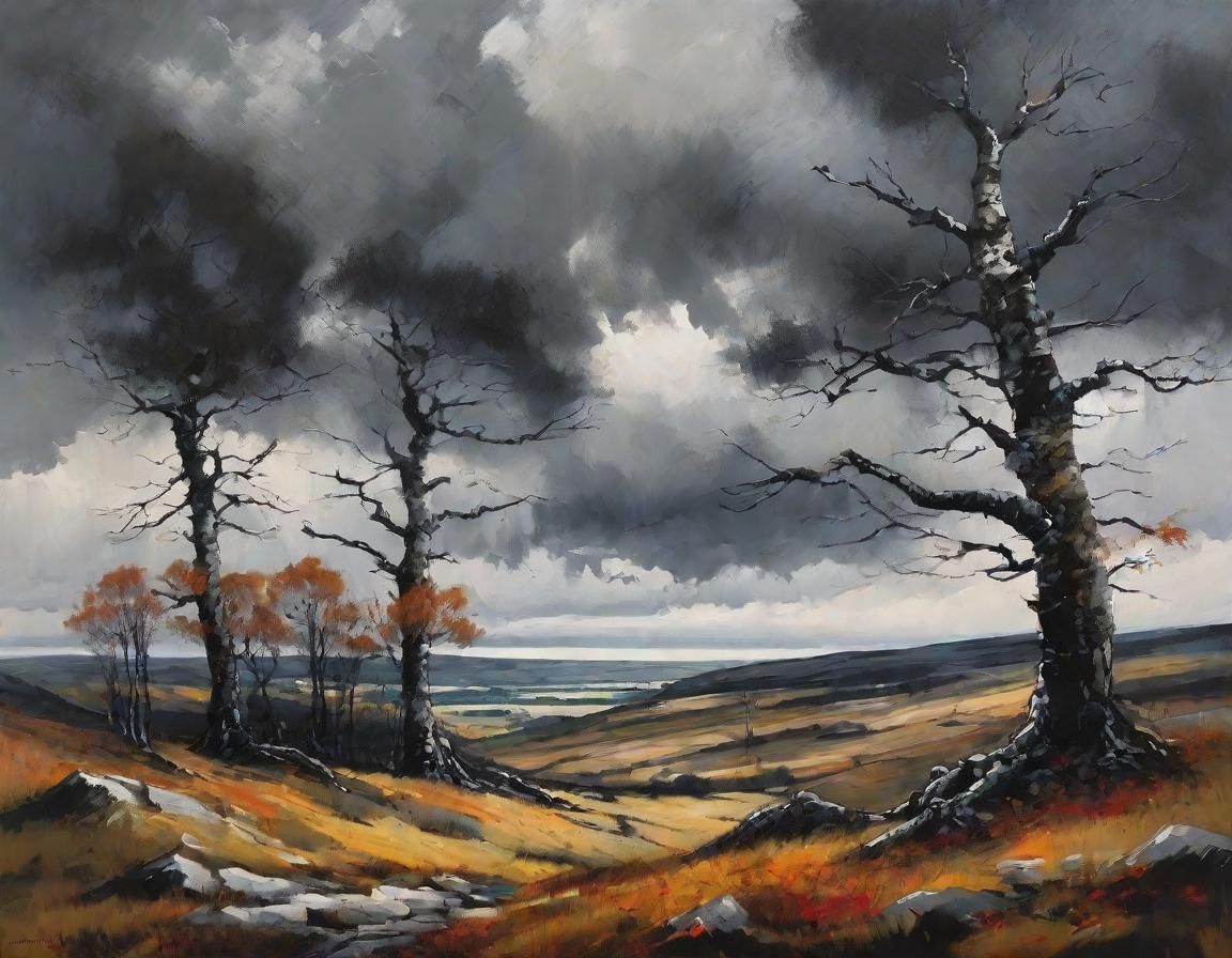 Moorland Pines in Approaching Storm: Digital Art