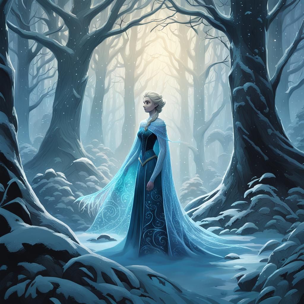 Elsa de Frozen, arte conceptual de fantasía oscura, iluminación dinámica, hiperdetallado, intrincadamente detallado, art...