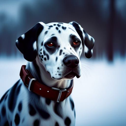 Dalmatian Dog in Snowy Paris: Cyberpop Gadgetpunk Style
