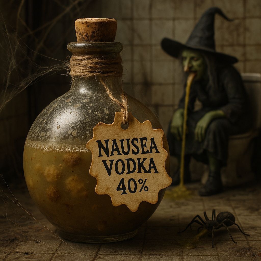 Medieval Vodka Bottle in Creepy Bathroom Scene