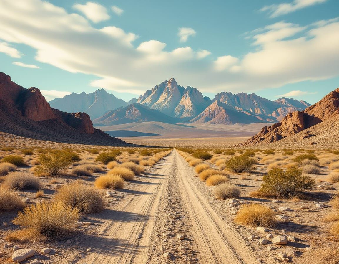 Vintage Desert Landscape with Rugged Mountains