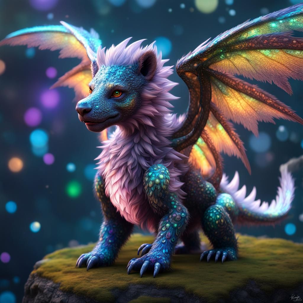 Winged Bear Dragon with Sparking Eyes in CGI VFX