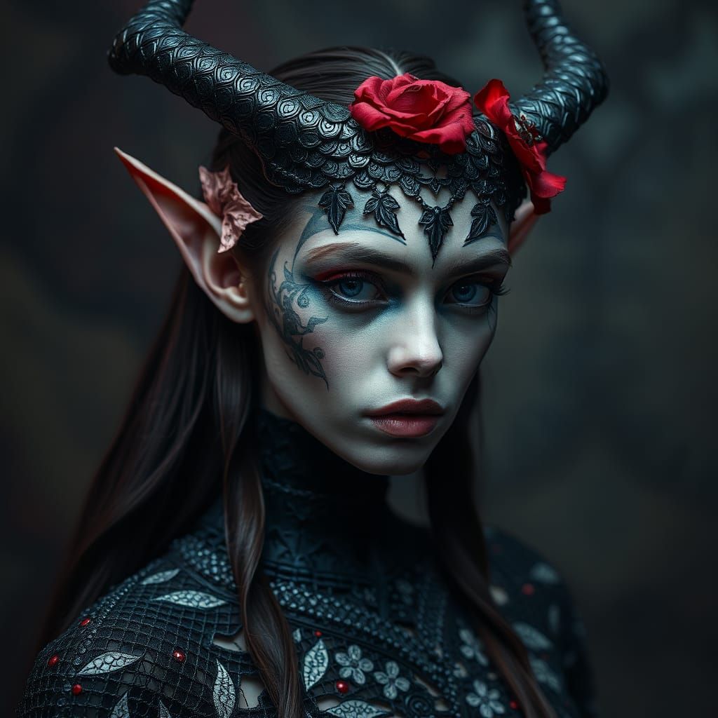 Elven Portrait in Intricate Floral Style