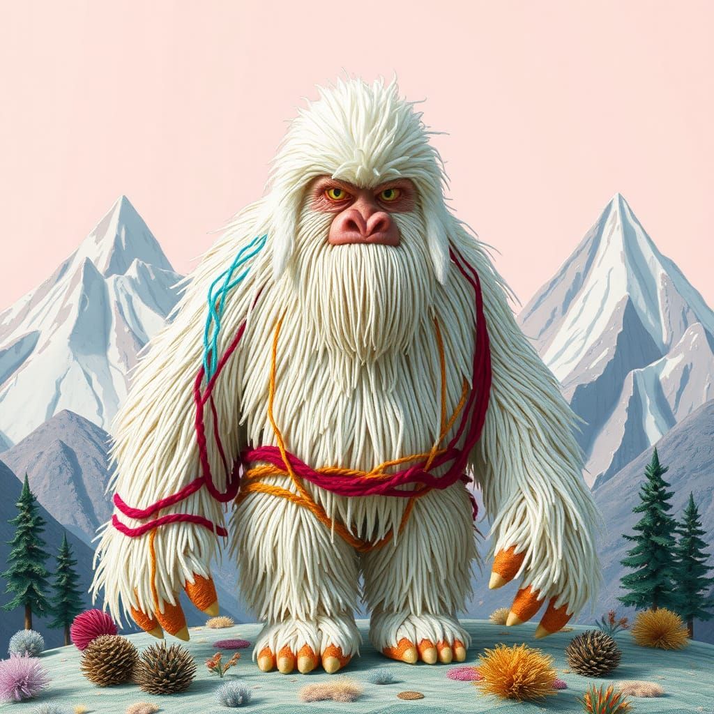 Colorful Yarn Yeti in Folk Art Style