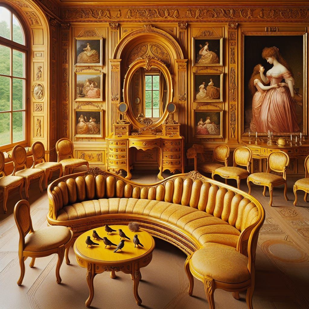 "The furniture, all very old and of yellow wood, consisted o...
