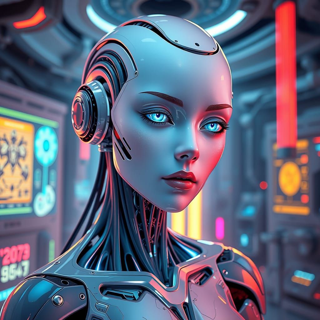 Android in Futuristic Lab: Hyperrealism Art