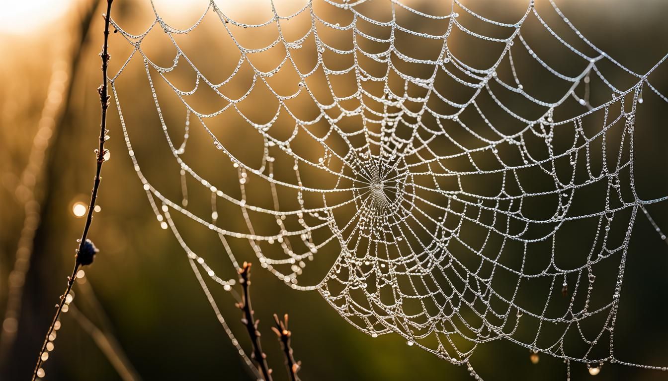 Dew-Kissed Spiderweb Shimmers in Morning Light