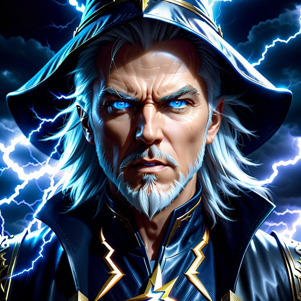 Lightning Wizard Portrait in Hyperrealistic 3D Render