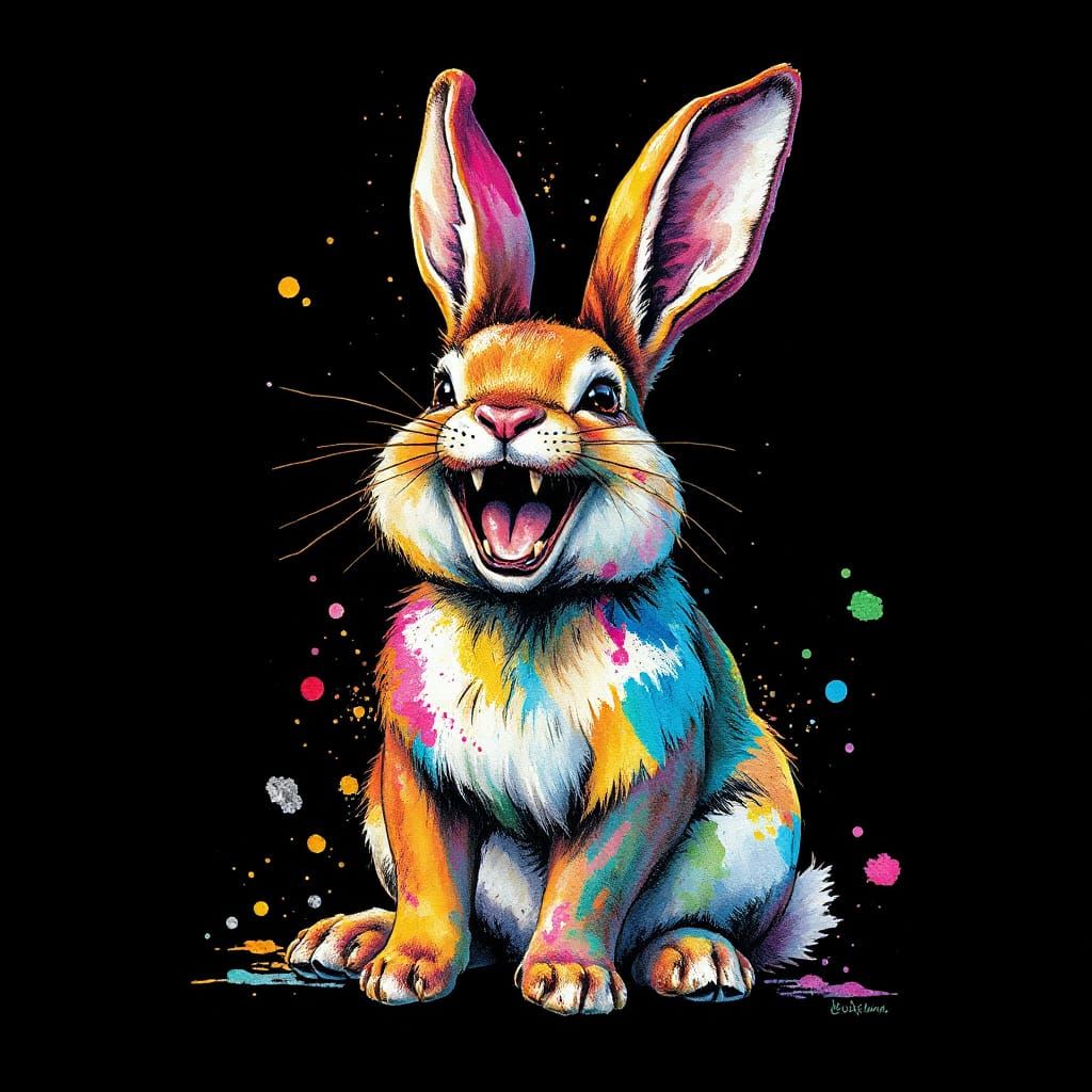 Laughing Bunny with Watercolor and Ink Effects