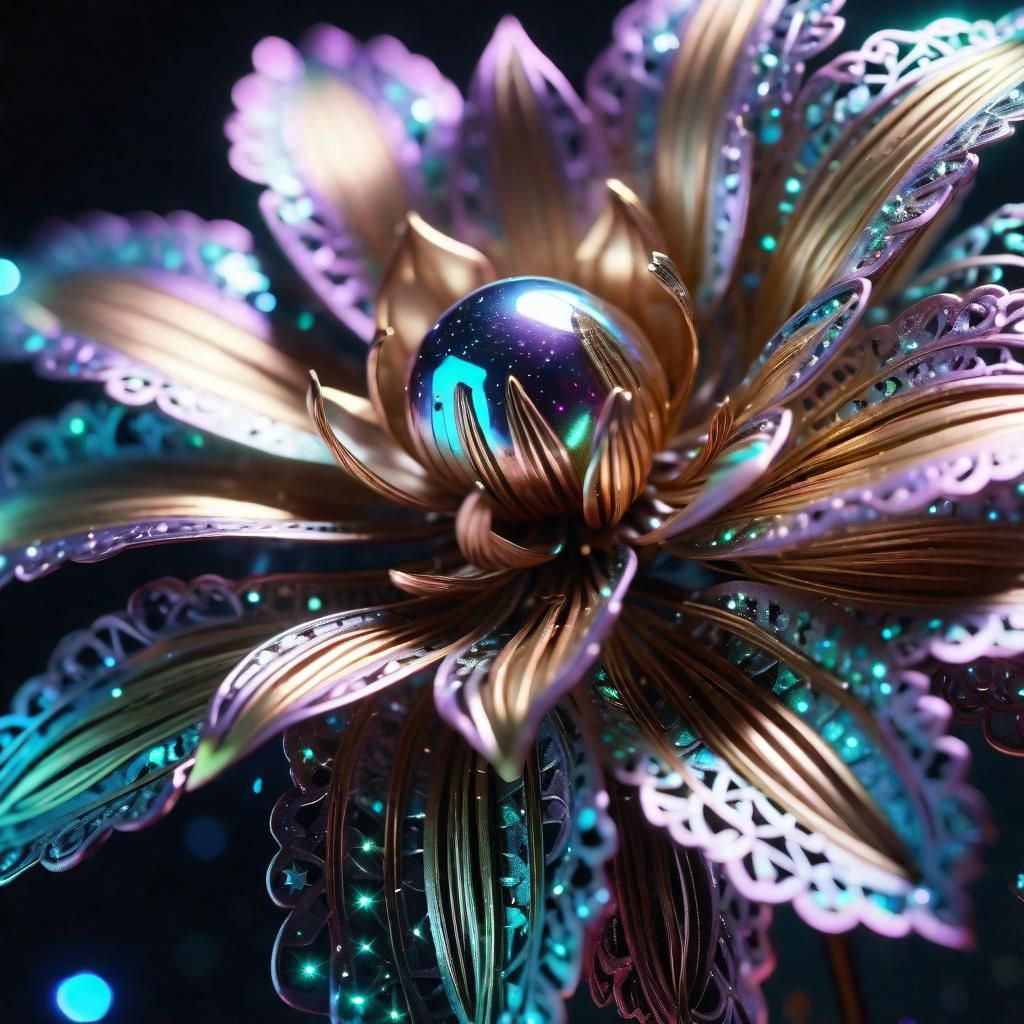 Macro Metallic Flowers in Neon Starlight