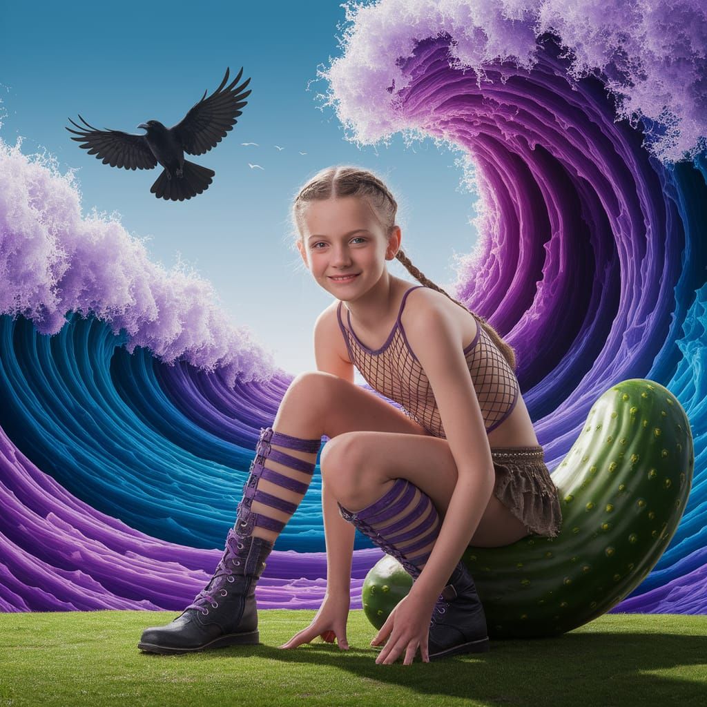 Girl with Colossal Pickle Boat in Fantasy Art Style