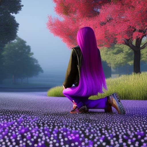 Woman with Purple Hair Holds World: 3D Rendering