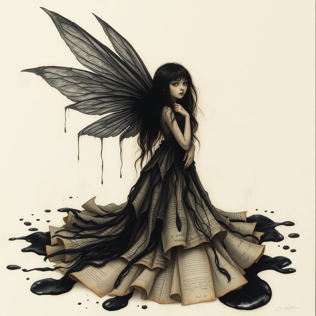 Ethereal Ink Fairy in Charcoal Style