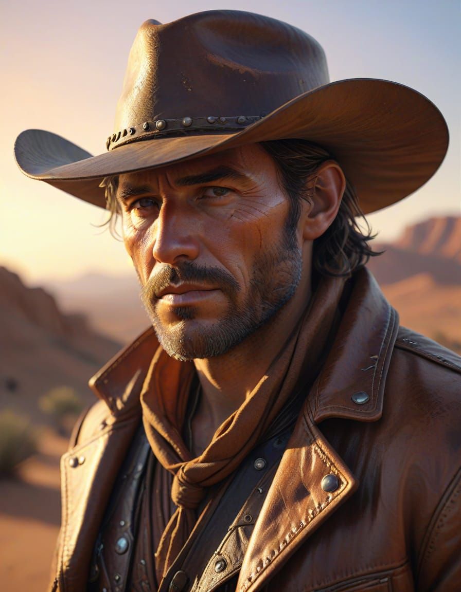 Cowboy Portrait in Alphonse Mucha Style