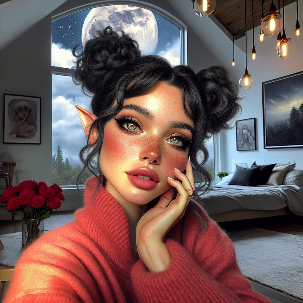Hyperrealistic Portrait of Woman with Space Buns