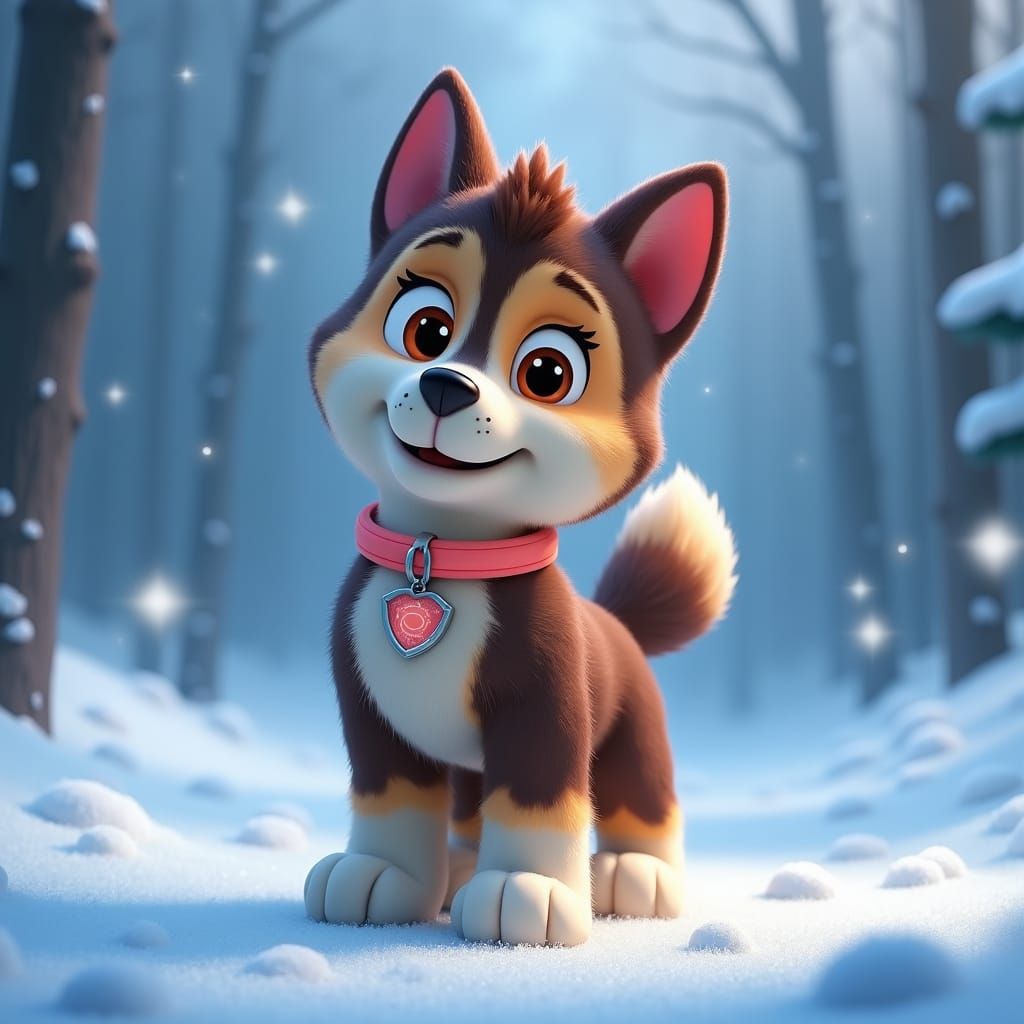 Snow Husky Pup in a Mystical Landscape