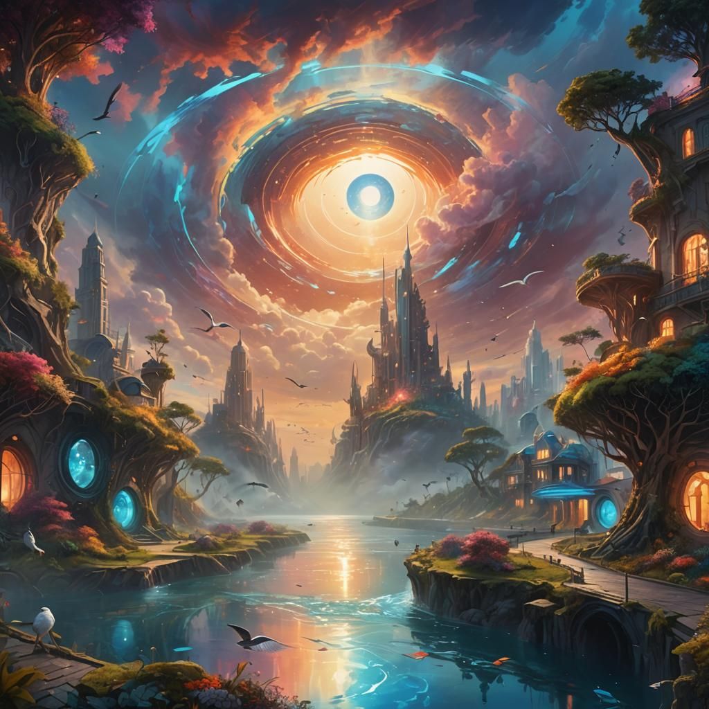 Eye Portal to a Futuristic World: Oil Painting