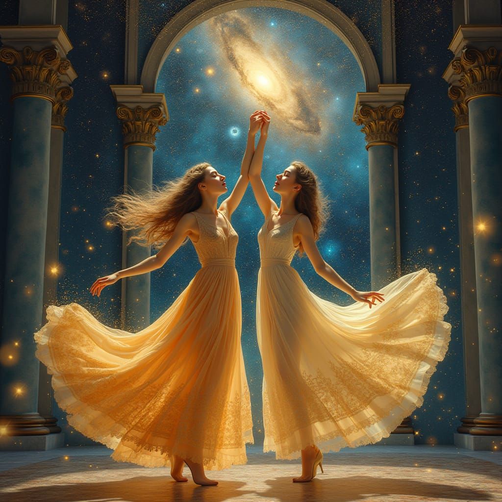 Cosmic Ballroom Waltz of Two Celestial Sisters