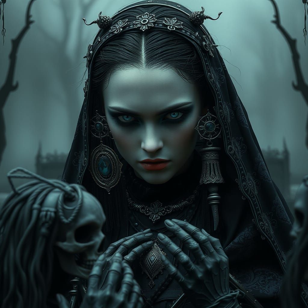Cruel Woman with Obsidian Heart in Dark Fantasy Style