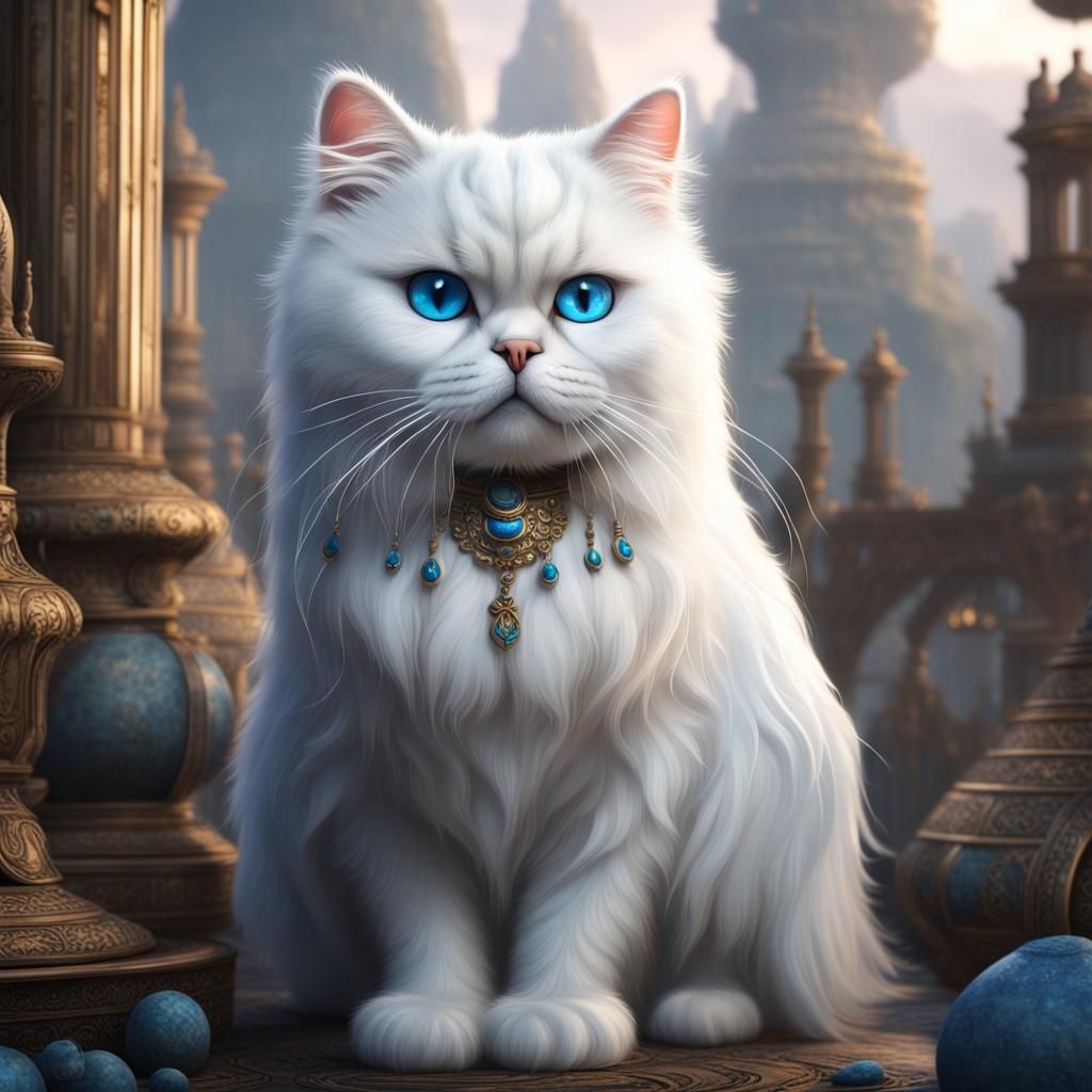 Majestic White Persian Cat with Blue Eyes