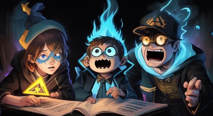 Bill Cipher with Blue Flames in Gravity Falls