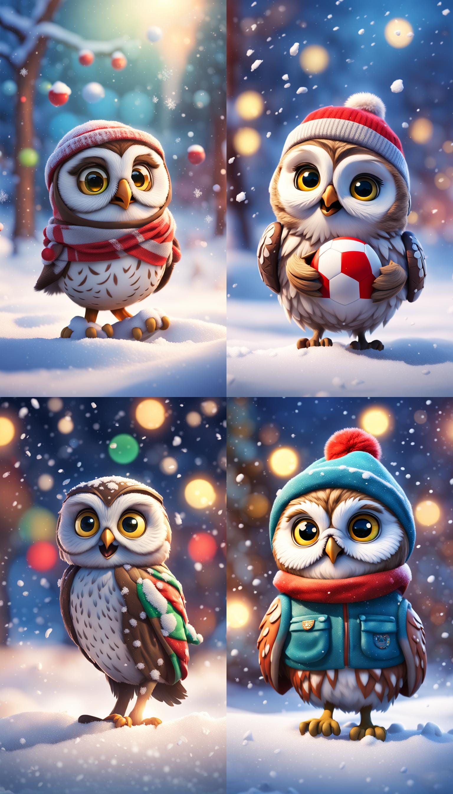 Joyful Owl Plays Ball in Snowy Park