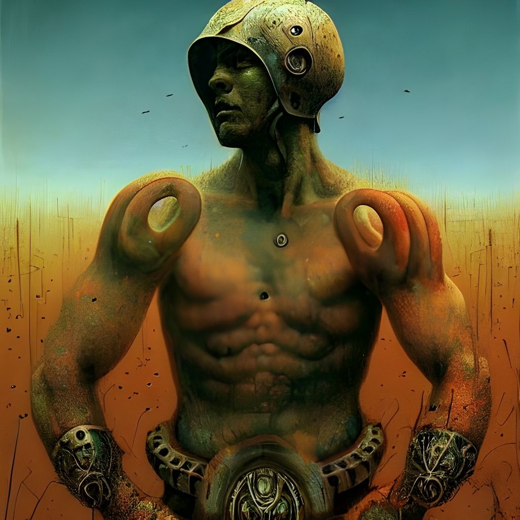 Dystopian Gladiator in Dark Neon Digital Art