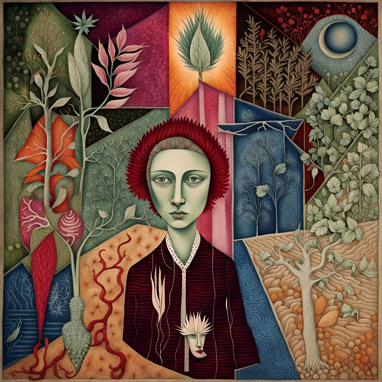 Botanist Portrait in Art Nouveau Batik Patchwork