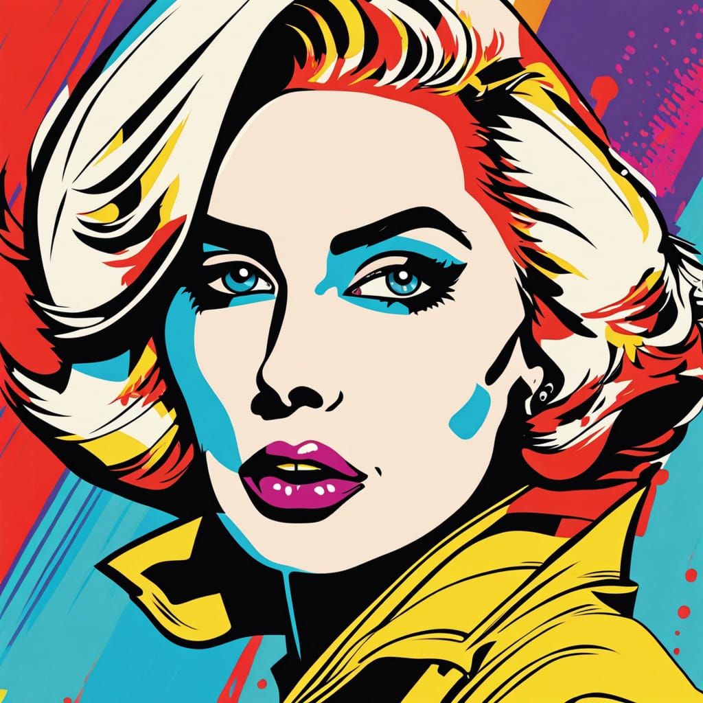 Pop Art Woman with Bold Outlines and Vibrant Colors