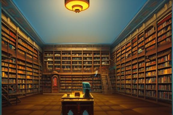 Sacred Library as Oil Painting