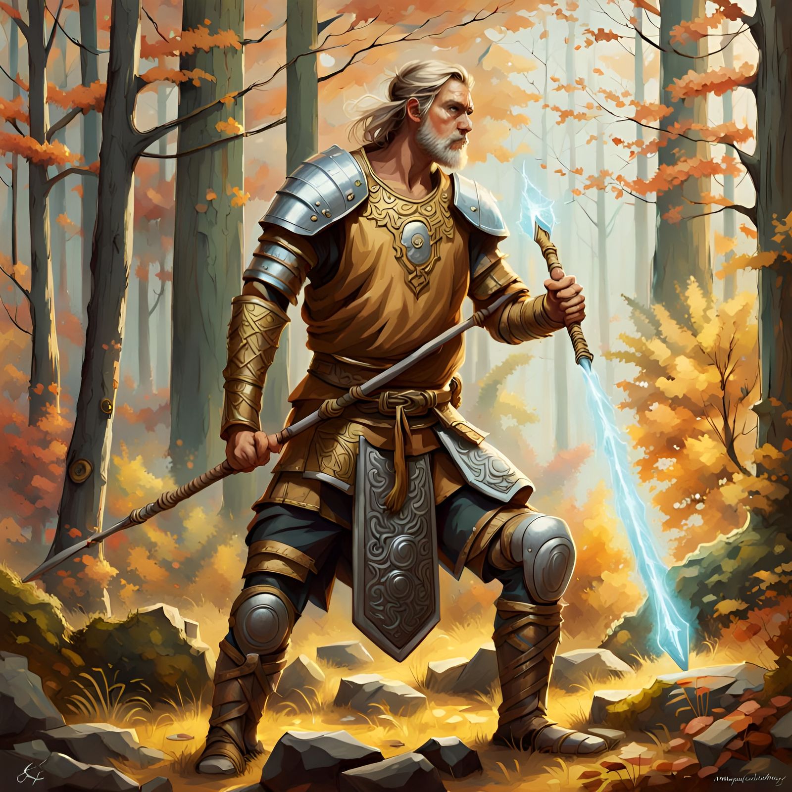 Norse Electric Martial Artist in Forest