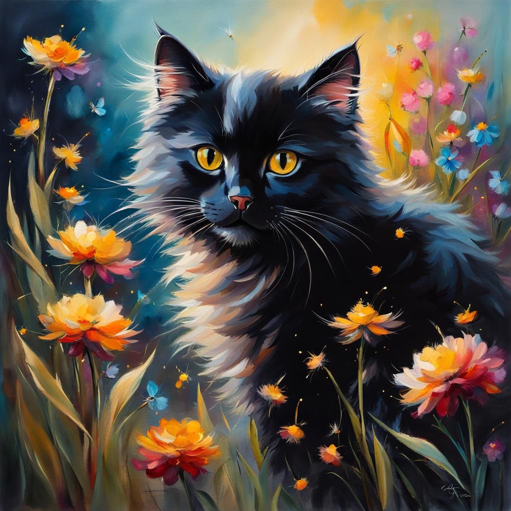 Black Cat and Kitten in Fabio Cembranelli Style