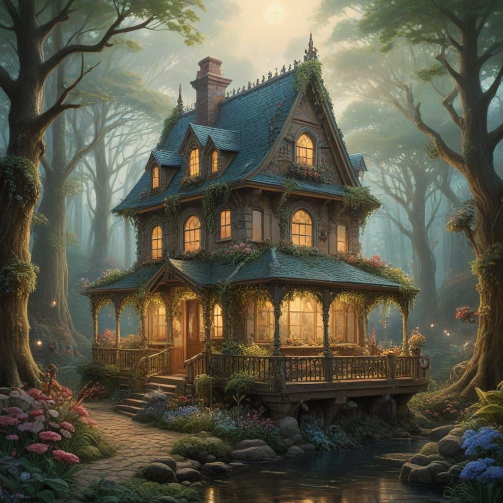 Whimsical Fantasy Garden in Soft, Golden Light