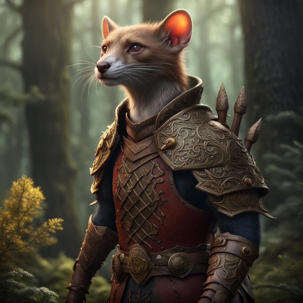 Armored Weasel in Fantasy Forest: Digital Painting