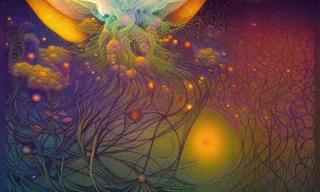 Cosmic Hologram in Mycelium Network, Richly Detailed