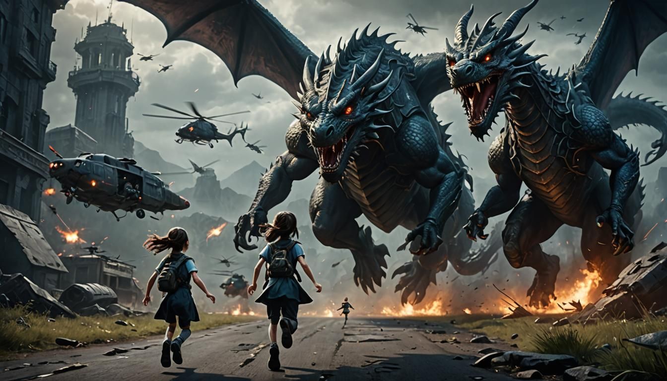 Dragon vs Helicopter Battle with Father and Daughter