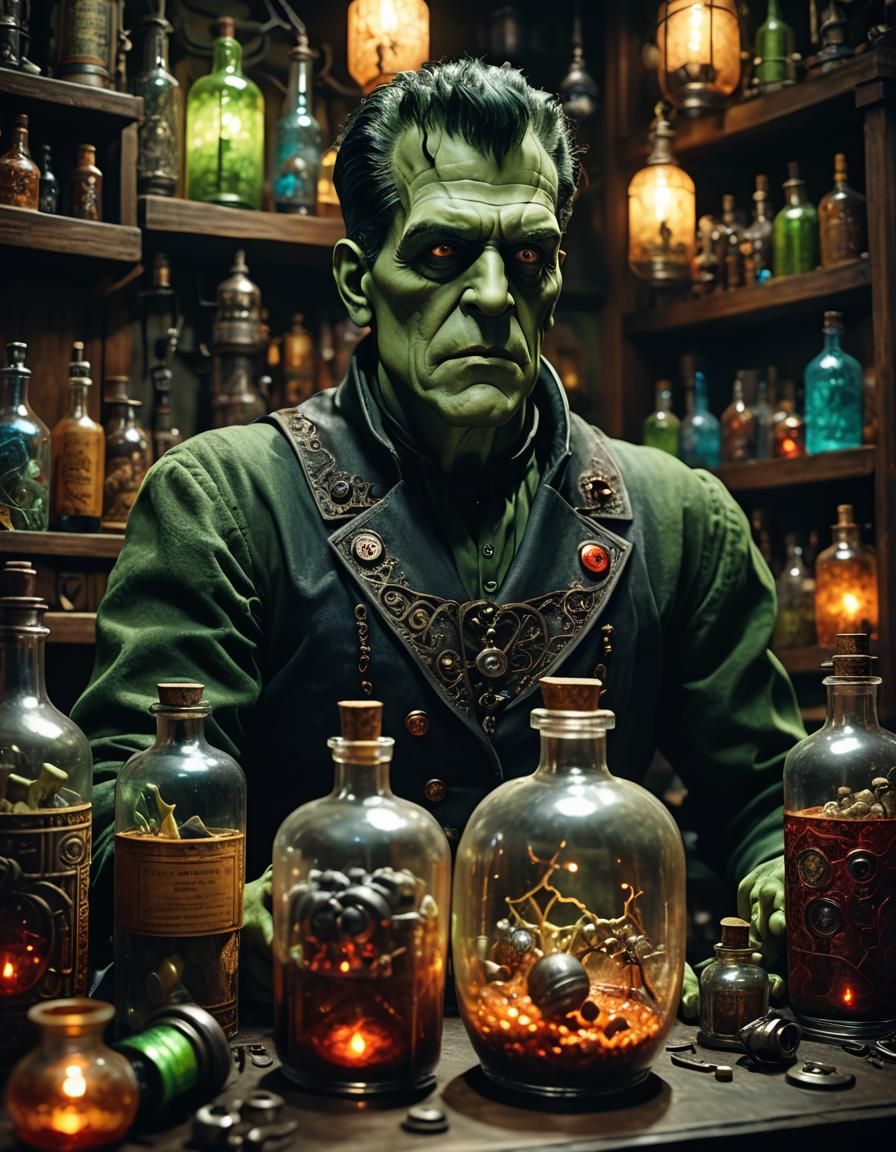 Frankenstein's Monster: Surreal Cinematic Close-Up