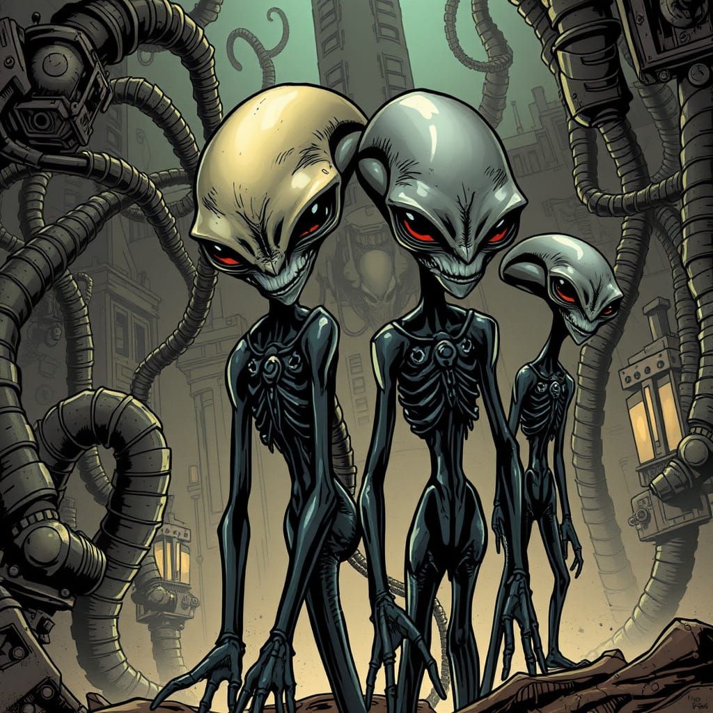 Ethereal Alien Invasion in Dark Cyberpunk Hues