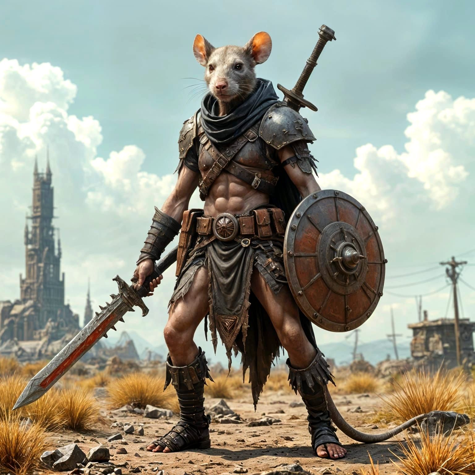 Demonic Rat-Man Hybrid Warrior in Dark Fantasy Style